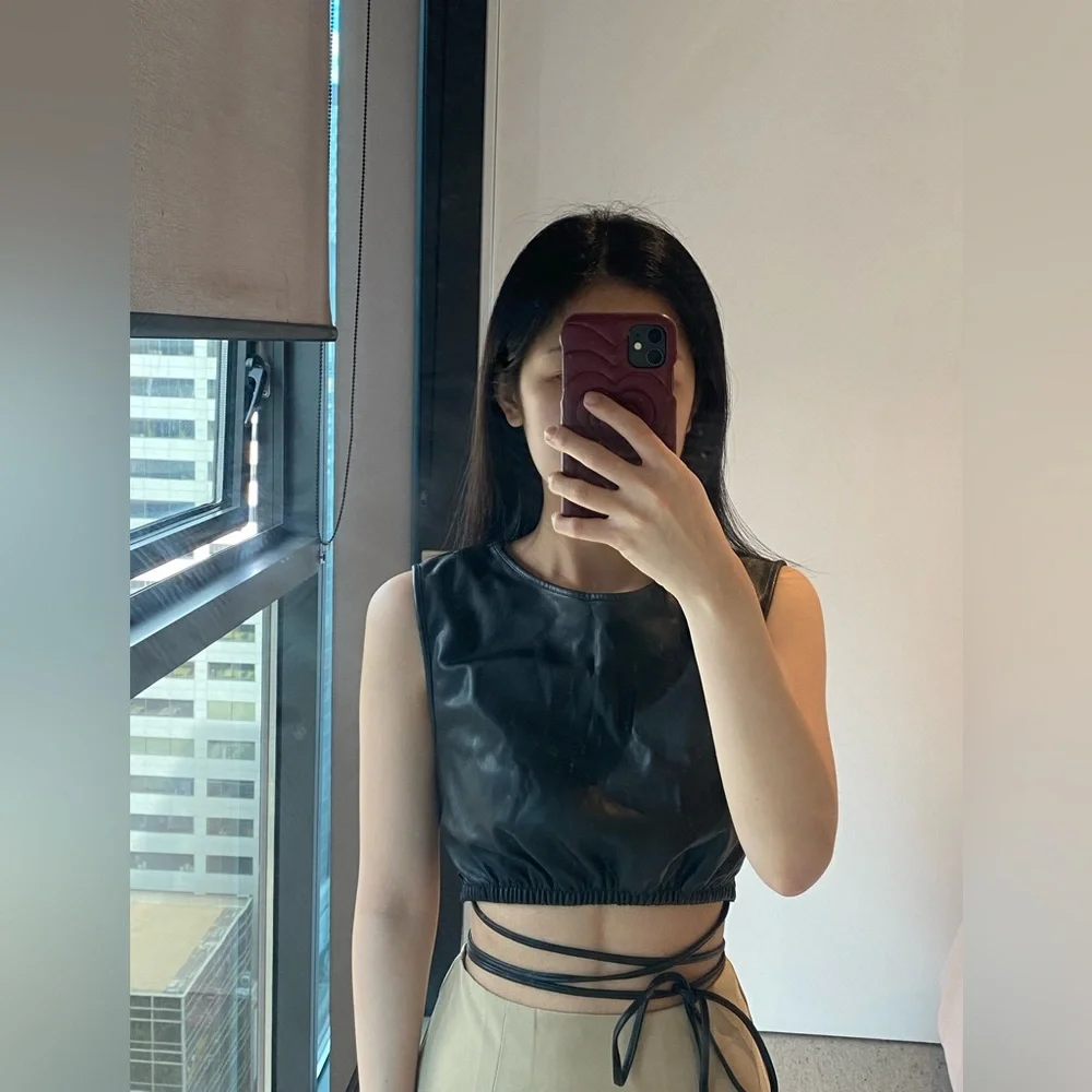 Black Leather Zara Crop Top - Picture 3 of 3